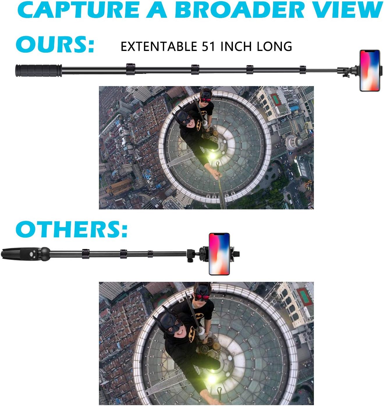 Selfie Stick Tripod, UBeesize 51" Extendable Tripod Stand with Bluetooth Remote for iPhone & Android Phone, Heavy Duty Aluminum, Lightweight