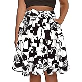 Afibi Womens African High Waist Tie Ankara Skirt Flared Dashiki Midi Skirt with Pockets