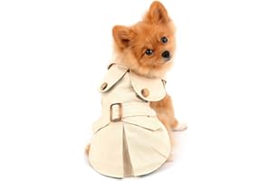 PAIDEFUL Pet Trench Coat for Small Dogs Girl Boy Windproof Fashion Western Jacket Belted Outerwear Autumn Winter Dog Clothes for Puppy Chihuahua Yorkie,Khaki,Size S