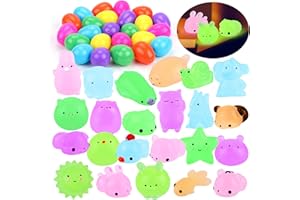 Sizonjoy 24 PCS Mochi Squishy Filled Easter Eggs, Glow in The Dark Animal Squishies Stress Relief Toys Mini Silicone Squishy Bulk for Easter Egg Hunts, Basket Stuffers Fillers