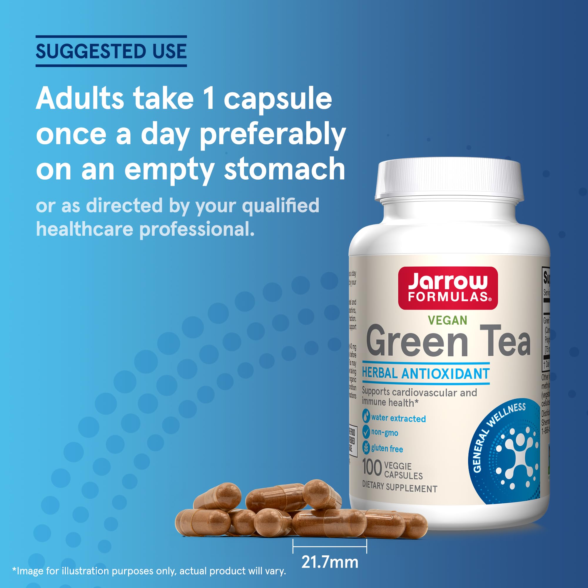 Jarrow Formulas Green Tea Herbal Antioxidant 500 mg, Dietary Supplement, Cardiovascular and Immune Health, 100 Capsules, 100 Day Supply