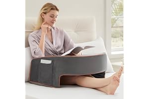 PLOATH Reading Pillow for Writing - Gaming Pillow with Removable Cover - Arm Rest Pillow Memory Foam with Side Pocket Fit Body for Working - Reading Pillows for Sitting in Bed Adult Floor Sofa (Large)