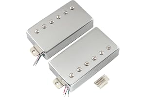 Musiclily Pro LP-CMHA Alnico 5 Covered Humbucker Neck Bridge Pickups Set 7.5K/16K for LP Style Electric Guitar, Chrome