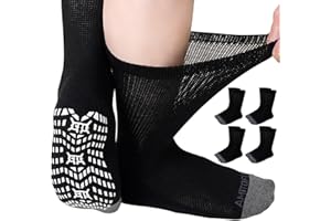 CaiDieNu Non Slip Diabetic Socks: 4 Pairs Extra Wide Hospital Socks for Men Women with Grips Elderly Edema 9-15