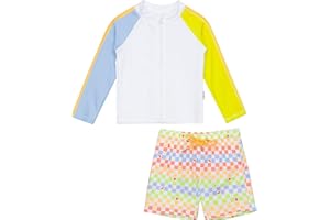 SwimZip Boys' Long Sleeve Rash Guard & Swim Shorts Set - UPF 50+ Sun Protection
