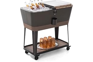 ICECOVE Sunjoy 80 Qt Rolling Cooler Cart Ice Chest, Patio Portable Party Mobile Cold Drink Bar Trolley, Bronze