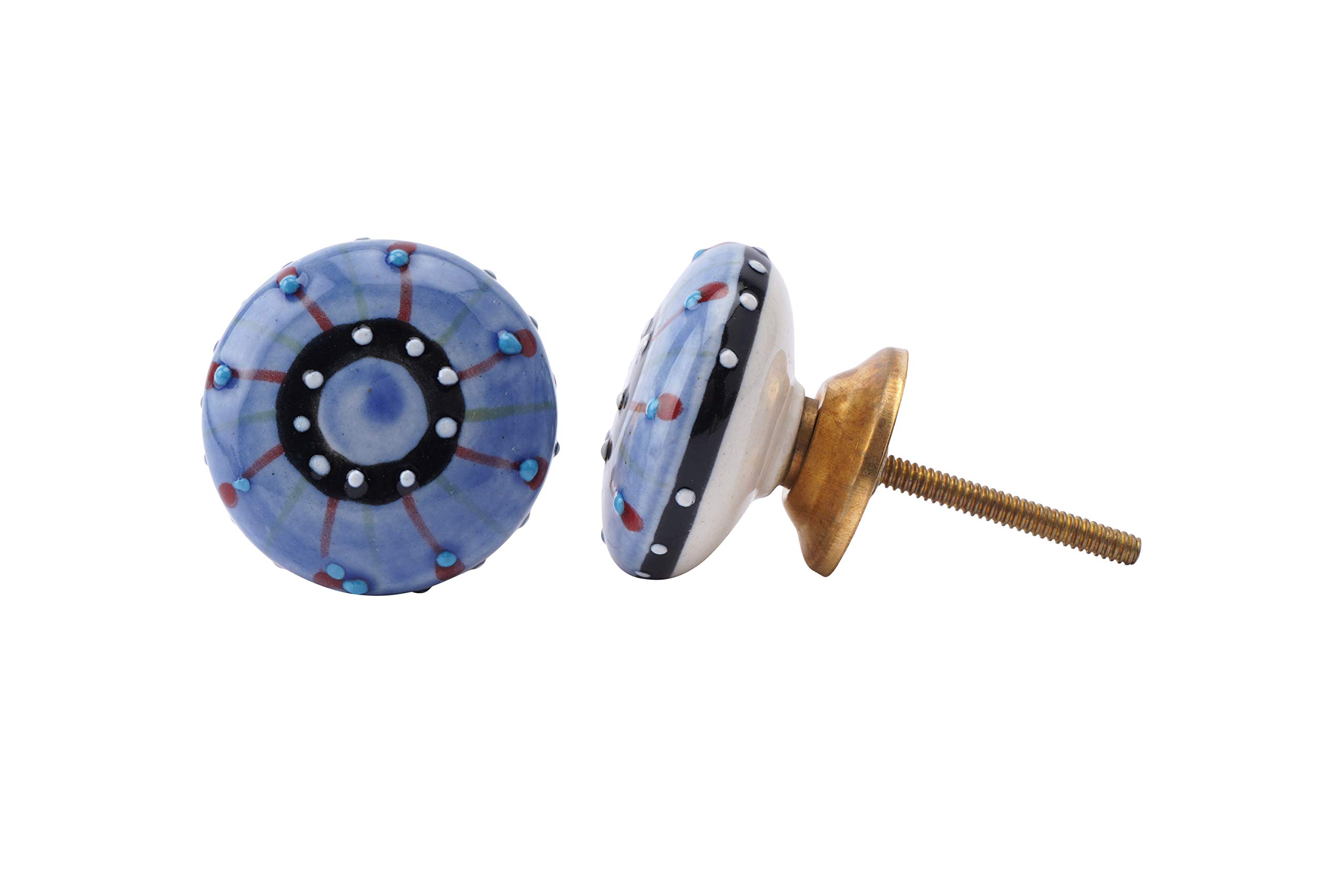 CGB Giftware | Blue & Red Abstract Design Drawer Pull | Made from Ceramic/Metal | ZX721