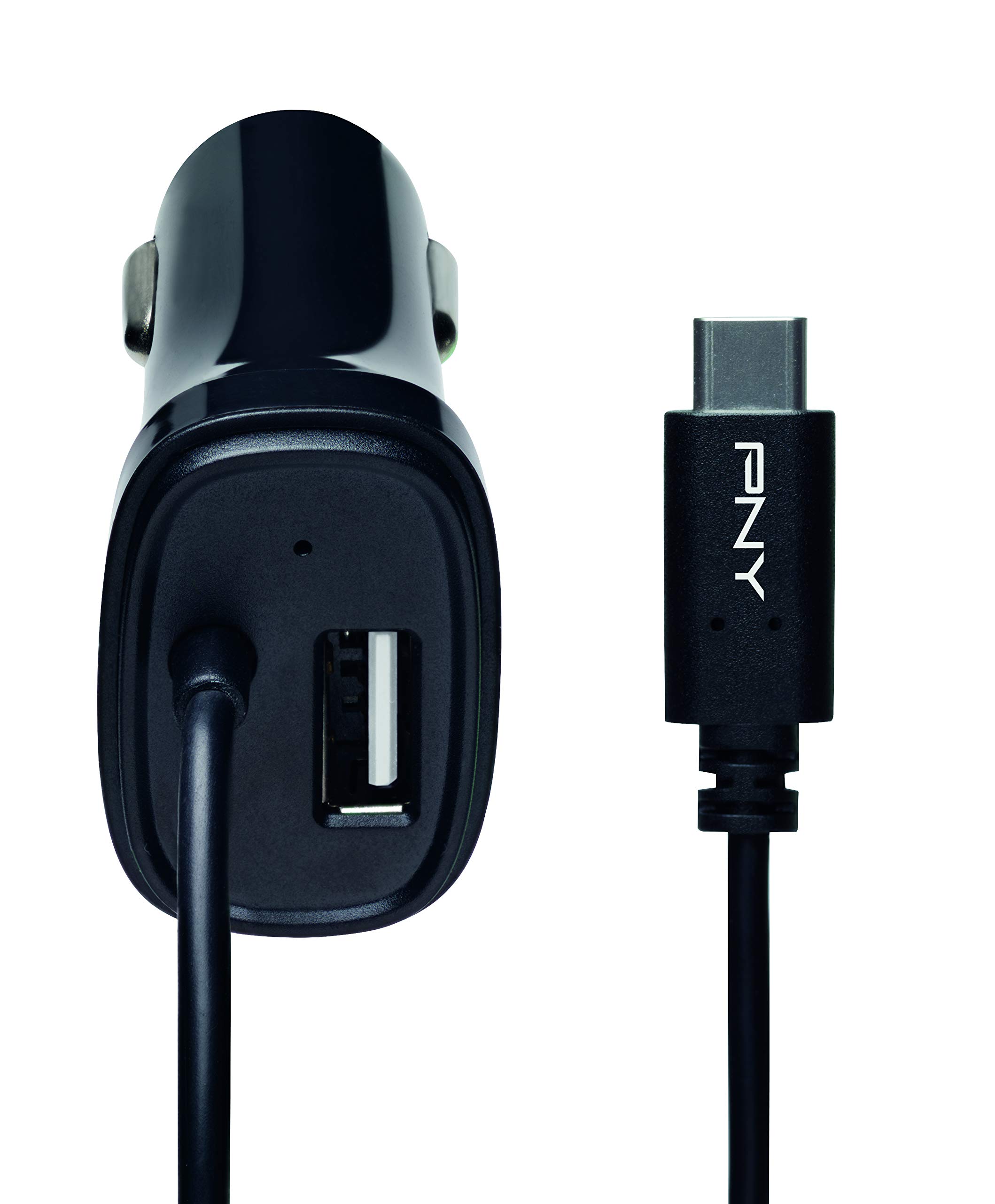 PNY USB C Car Charger - Phone Charger with integrated 1.2M USB C Cable and additional USB Port 4A 20W