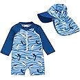 Aiwpstoin Infant Baby Boy Girl Swimsuit One Piece Long Sleeve Zipper Bathing Suit Toddler Rash Guard Kids Swimwear with Hat