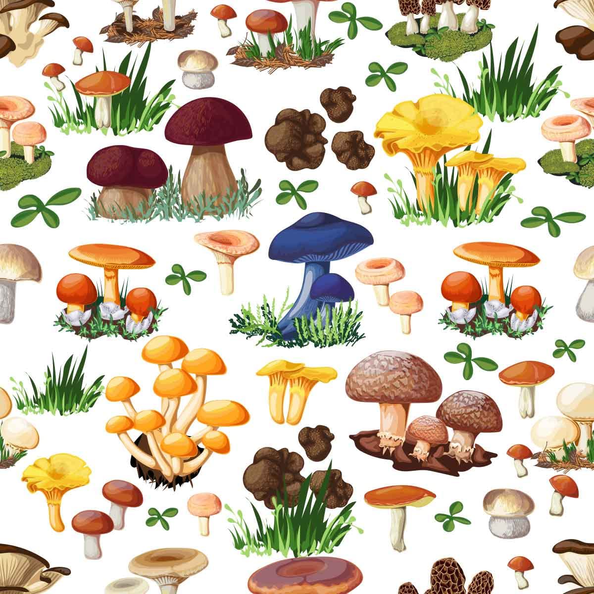 Mushroom Fabric by The Yard,Cute Mushrooms Botanical Plants Upholstery Fabric for Chairs,Natural Wild Fungus Decorative Waterproof Outdoor Fabric,1 Yard,(L92*W150cm) White Yellow