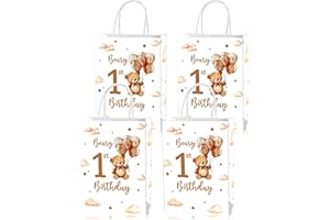 Roselush 16 Pcs Beary 1st Birthday Goodie Bag,Teddy Bear 1st Birthday Gift Snacks Treat Candy Party Favors Bags for Kids Firs