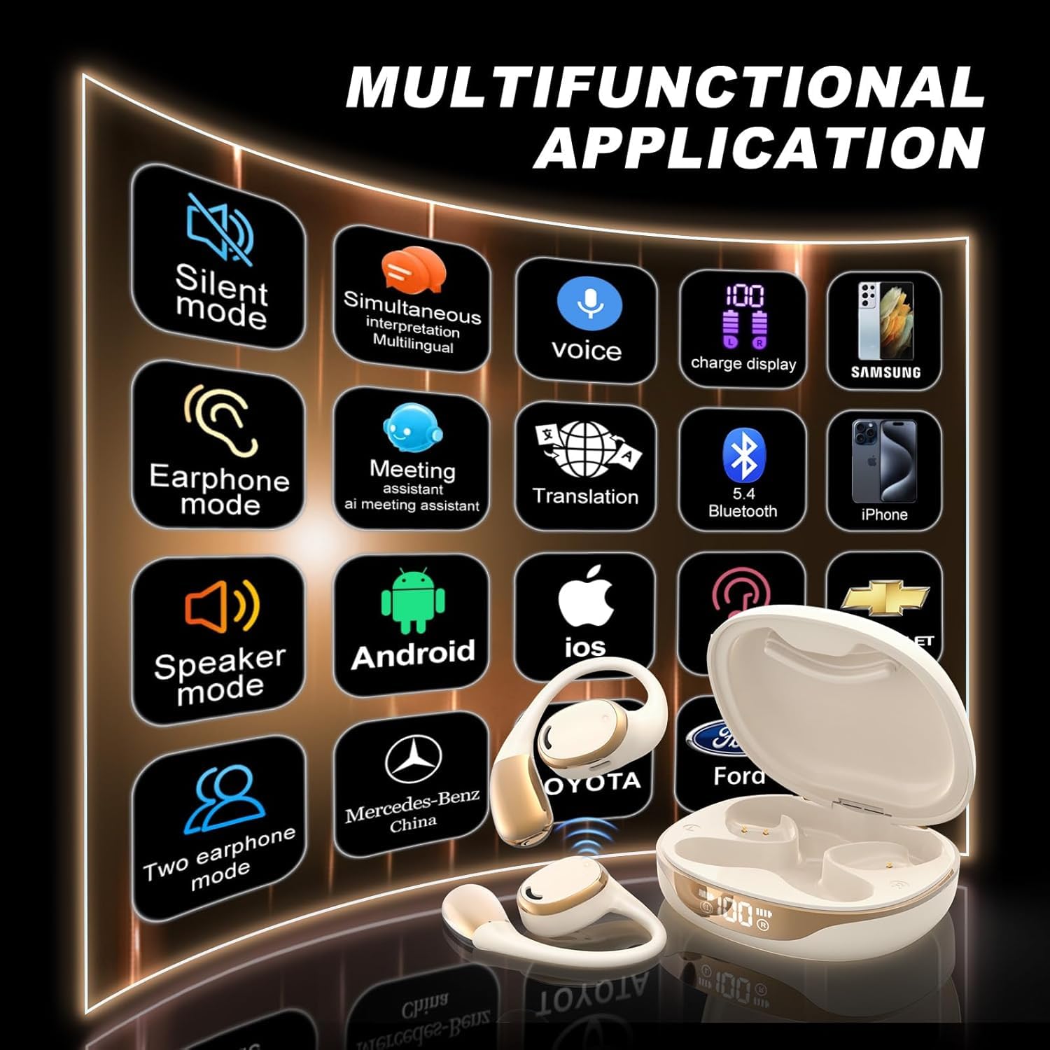 Translation Earbuds Real Time, Ai Translator Earbuds, Earpiece Earbud Translator, Language Translating Earbuds Translation Wireless Bluetooth Earphones Translation Headphones With Program (M70 Beige)