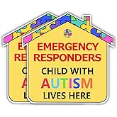 F5Xclusive Emergency Responders Autistic Child Lives Here - Autism Awareness Home Safety Sticker Decal for House, Door, Windows 5x5 inch 2-Pack