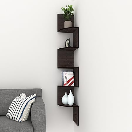 Athomestore Eckregal Zickzackregal Bücherregal Schweberegal, 5 Ebene Hängeregal Wandregal  Raumteiler Wandablage Regal (Kaffe