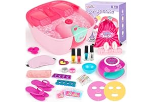 DREAMON Kids Foot Spa & Nail Kit - Kids Spa Day Kit for Girls with Mask Foot Bath and Nail Dryer - Manicures Pedicure Toy Kit Nail Art Salon Girl Stuff - Christmas Birthday Gifts for 6 7 8 9 10-12 Year Old