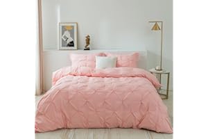 PY HOME & SPORTS 3 Pieces Bedding Duvet Cover Set, Pinch Pleated King Duvet Cover, Pintuck Comforter Quilt Cover with 2 Pillow Shams-King-104 X 90 inches-Pink