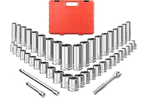 BLACKROBOT 47-Piece 3/8" Drive Socket Wrench Set, Standard SAE (1/4-7/8 inch) & Metric (6-19mm), Shallow & Deep Sockets, Include Ratchet Wrench, Extension Bars