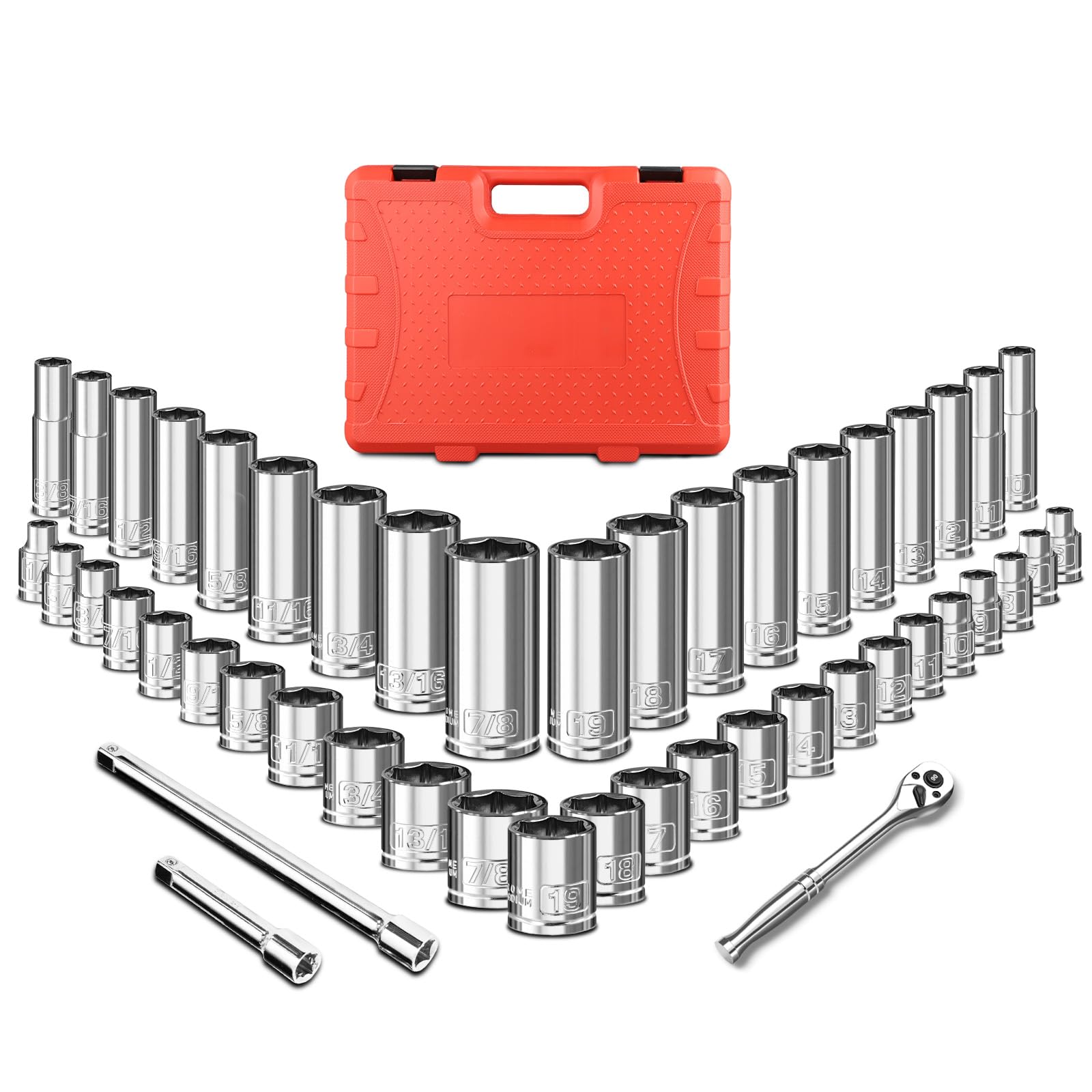 Photo 1 of (for parts, sockets missing) BLACKROBOT 47-Piece 3/8" Drive Socket Wrench Set, Standard SAE (1/4-7/8 inch) & Metric (6-19mm), Shallow & Deep Sockets, Include Ratchet Wrench, Extension Bars