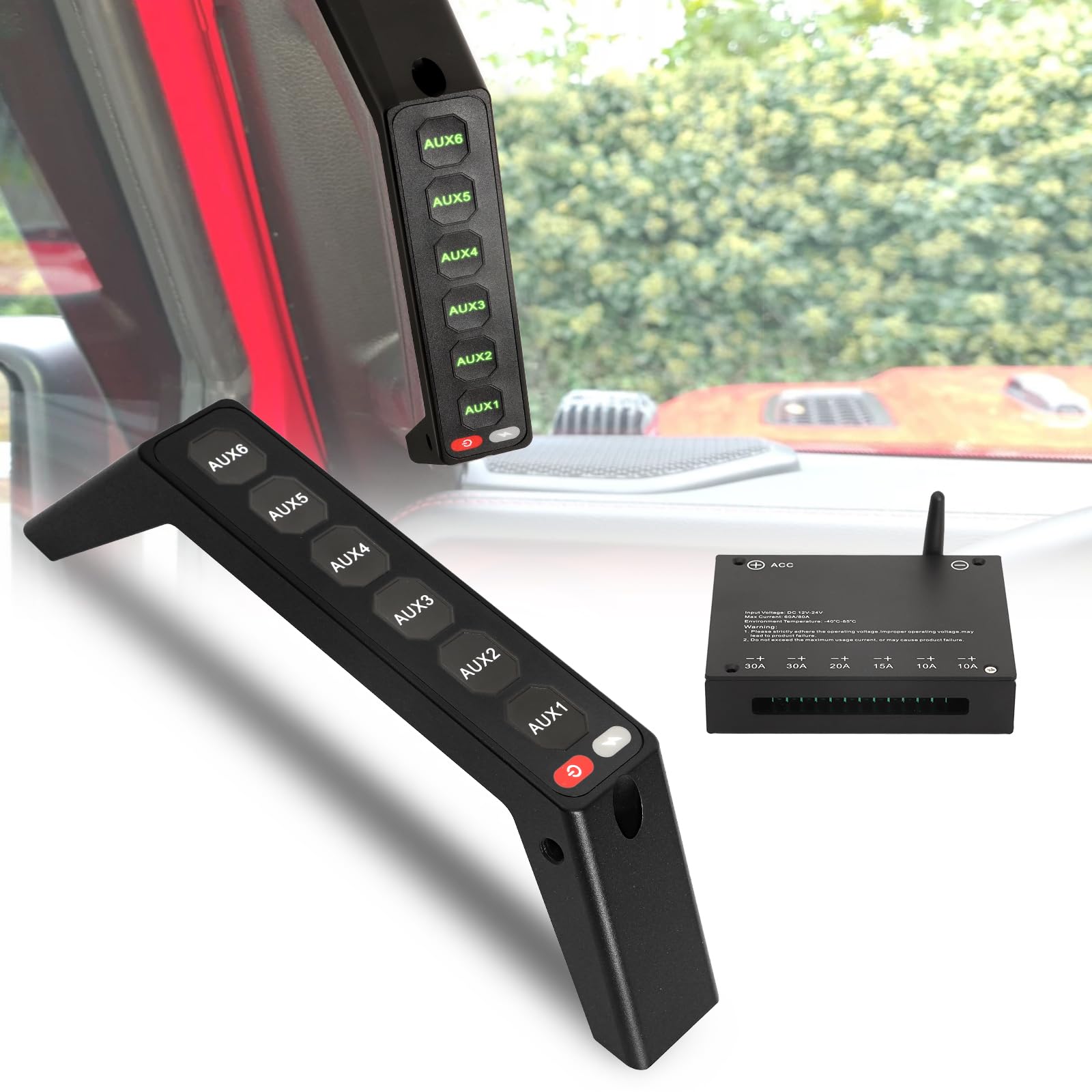 Photo 1 of BEEYEO Grab Handle Switch Panel Compatible with Wrangler JL 2018-2023 and Gladiator 2020-2023, Aluminum Wireless 6 Gang Switch Panel with Strobe Mode
