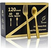 ZhuangJia 120 Count Heavy Duty Disposable Gold Plastic Silverware Set | 60 Forks &amp; 60 Spoons, BPA-Free, Non-Slip Handle, Heat Resistant, Cutlery Set for Party Supply Wedding Daily Use