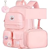 WZLVO 3PCS Laptop Backpack for Girls, Women College School Bookbag, 15.6" Cute Aesthetic Computer Water Resistant Anti Theft School Bags Set for Teens Girls Students - Pink