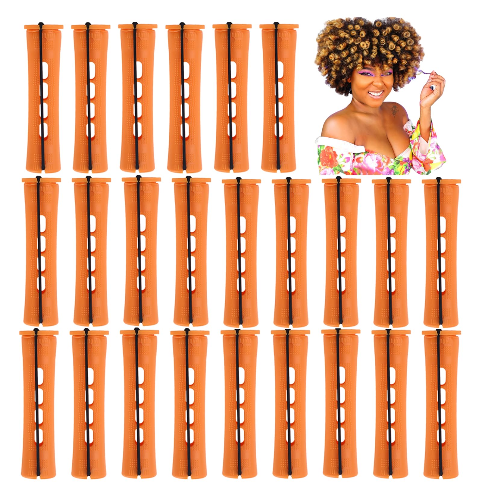 Perm Rods Hair Rollers Large Long Short Hair Styling Tool Hair Curlers for Natural Hair Dark Orange Color