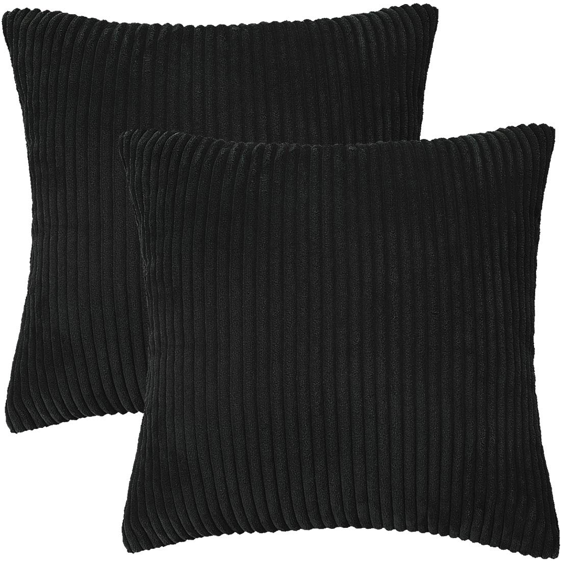 PiccoCasa Pack of 2 Corduroy Cushion Covers, 50x50cm/20x20 in Decorative Throw Pillow Covers for Sofa Couch Living Room Bedroom - Fluffy Soft Square Cushion Covers Black