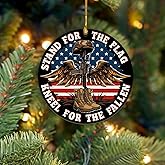 Soldier Military Warrior American Flag Ornaments, USA Veterans Ornaments for Christmas Tree, Home Decoration for Patriotic Americans, Memorial Gift Keepsake, Stand for The Flag, Kneel for The Fallen