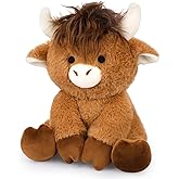 JEROKUMI Highland Cow Stuffed Animal - 8inch Fluffy Plush with Styleable Hair Soft Toy, Kawaii Huggable Cow Plush Gifts for Kids, Toddler, Baby Birthday Gifts