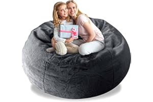 LCYFBE 5ft Giant Fur Bean Bag Chair for Adult Living Room Furniture Big Round Soft Fluffy Faux Fur BeanBag Lazy Sofa Bed Cover Giant (it was only a Cover, not a Full Bean Bag), Dark Grey