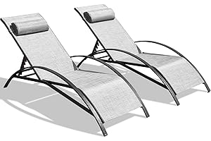 EROMMY All-Weather Textiline Recliner Chairs Set of 2 Outdoor Lounge Chairs with Adjustable Backrest, Patio Chaise Lounges, for Patio Beach Yard Pool,Grey