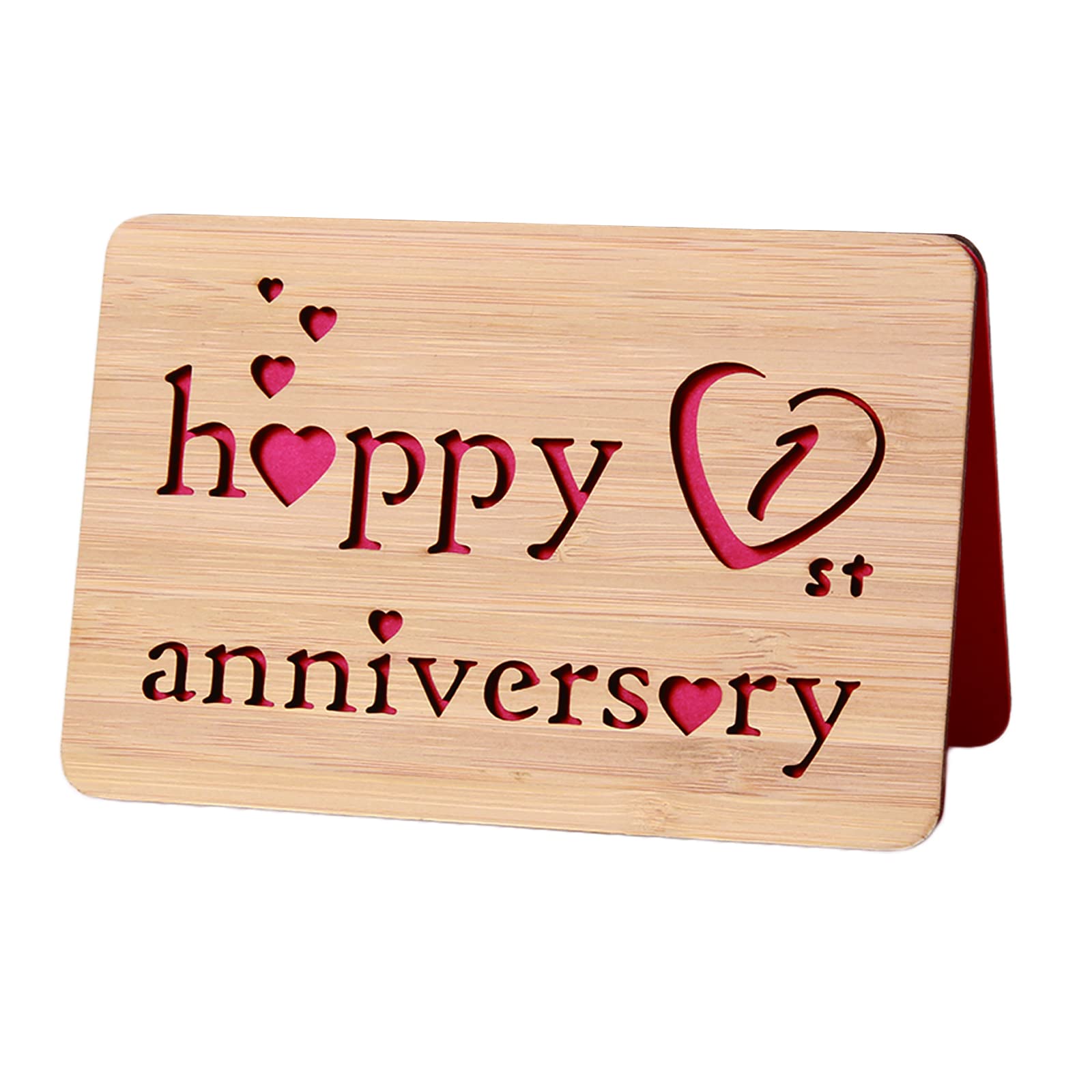 1st Anniversary Card,Handmade I love You Greeting Card With Real Bamboo Wood,1 Year Valentines Gifts for Him or Her,Wooden First Wedding Anniversary Cards for Girlfriend,Boyfriend,Husband,Wife — image 1