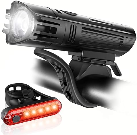 Outdoor Recreation - Ascher Ultra Bright USB Rechargeable Bike Light Set, Powerful Bicycle Front Headlight and Back Taillight, 4 Light Modes, Easy to Install for Men Women Road Mountain Cycling Black