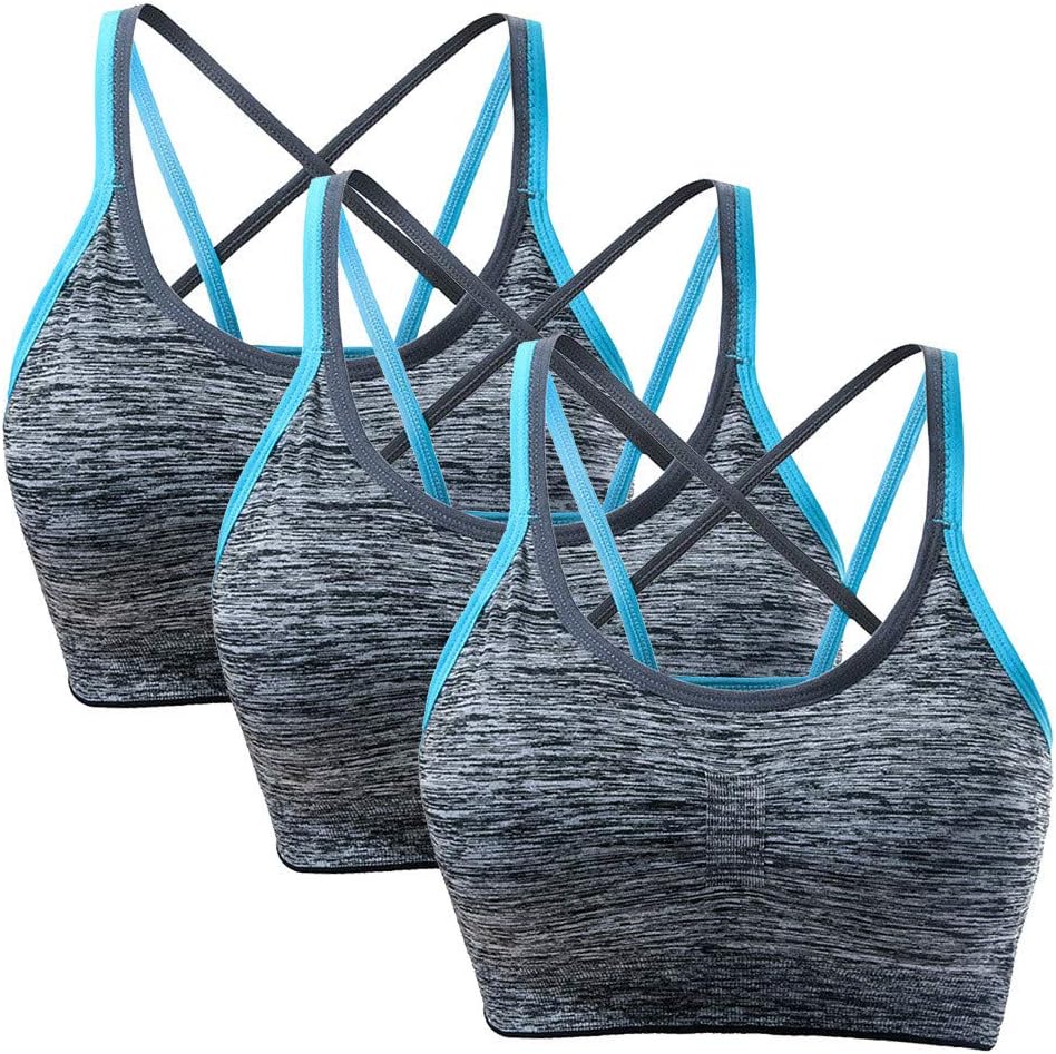 Women's Removable Padded Sports Bras Lingerie Support Workout Yoga Fitness Exercise Bra 3 Pack