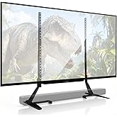 Amazon Basics Universal TV Stand, Height Adjustable for 22-77 inch TVs, Supports up to 80 lbs, VESA 200x100 to 800x400, Includes Soundbar Mount, Black