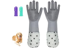 ROBATUN Dog Washing Gloves Finger Toothbrush,2-in-1 Pet Shower Set,Dog Bath Gloves with Extended Length,Comfortable Dog Bath Gloves for Gentle Bathing Efficient, Multifunctional Silicone Pet Gloves