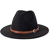 Lisianthus Women Classic Felt Fedora Wide Brim Hat with Belt Buckle