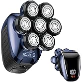 Wyklaus Head Shavers for Bald Men: 5-in-1 Electric Razor with 7D Floating Head & Double Blade - Waterproof Wet Dry Shaver, Travel Lock, LED Display (Bright Blue)