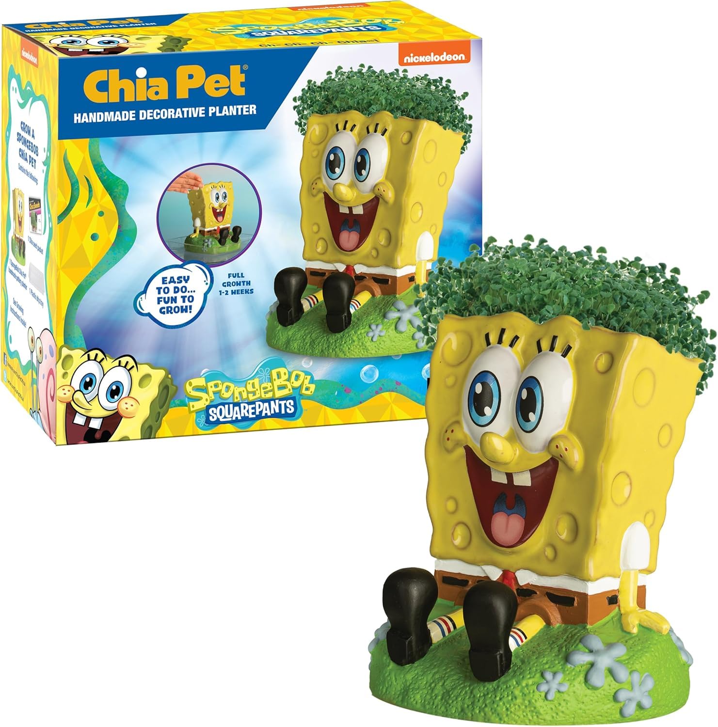 Photo 1 of Chia Pet Spongebob with Seed Pack, Decorative Pottery Planter, Easy to Do and Fun to Grow, Novelty Gift, Perfect for Any Occasion