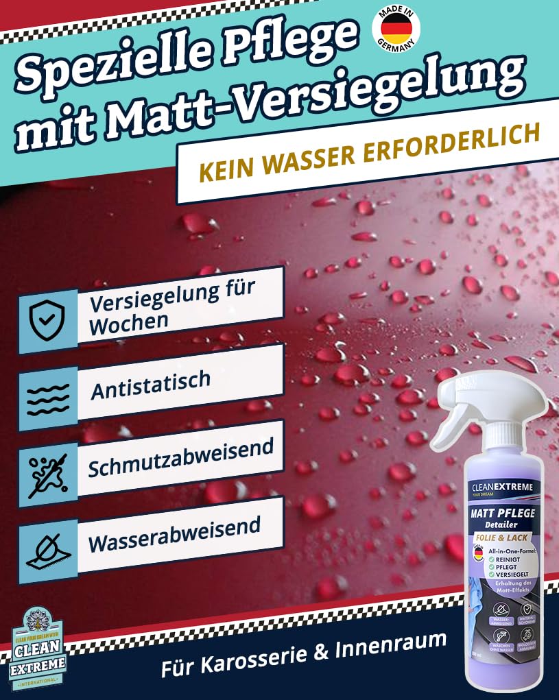 CLEANEXTREME Autowäsche Set Base für Mattlack & Matt-Folie | Autoshampoo Felgenreiniger Insektenentferner Auto-Detailer & Wascheimer mit Deckel 6