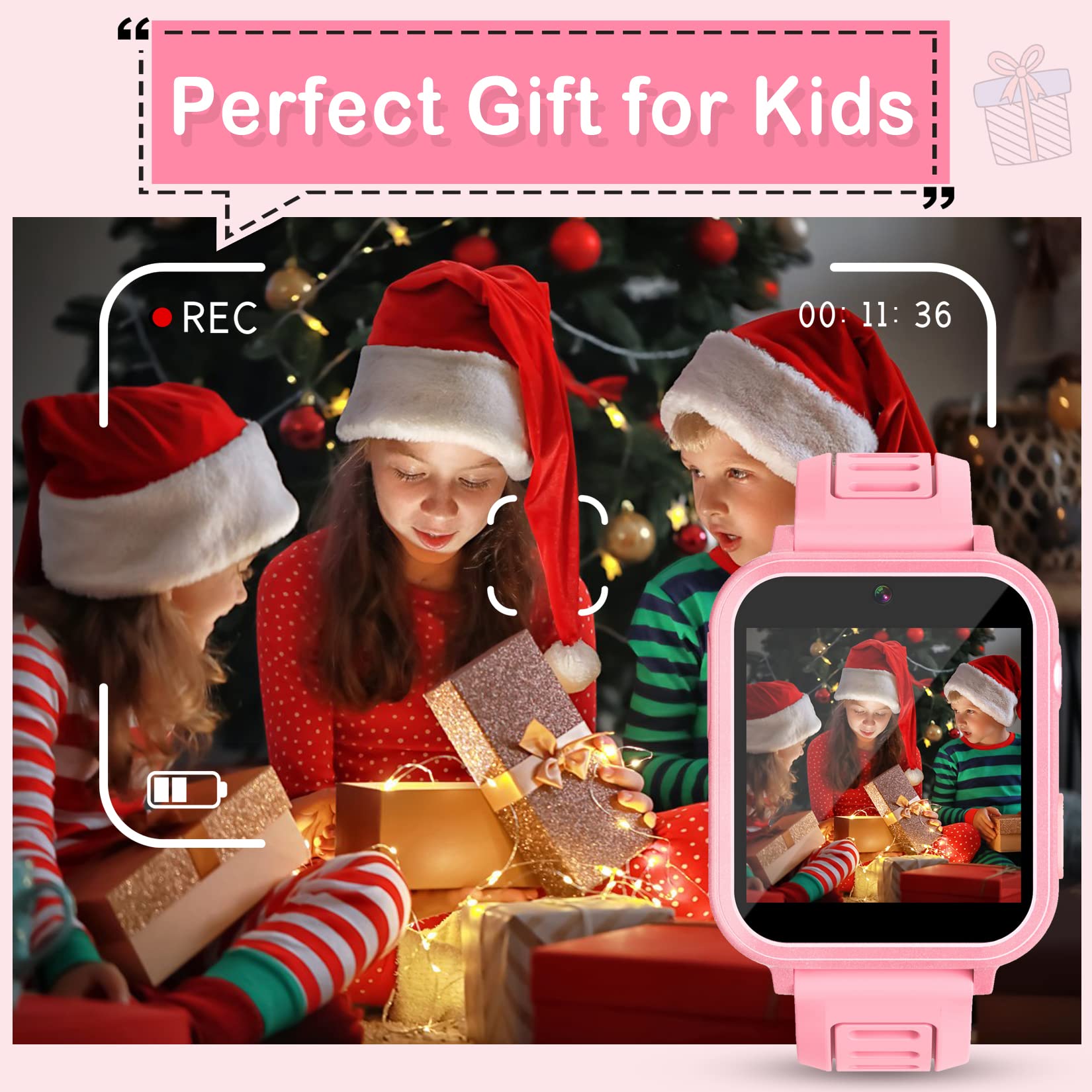 Smart Watch for Kids, Toddler Watch Toys with 39 Games Camera Video Recorder Music Alarm Calculator Calendar Stopwatch Flashlight Pedometer Birthday Gift Toys for 3-12 Year Old Boys and Girls (Pink)