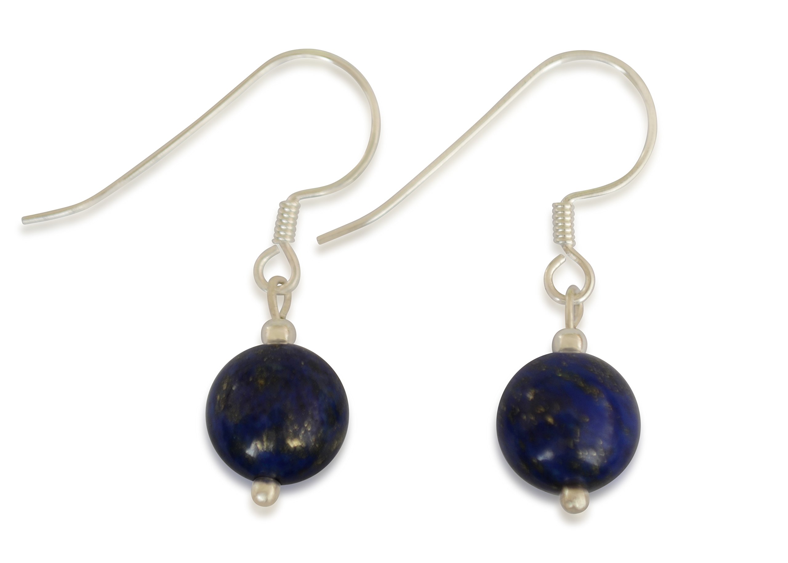 Lapis lazuli drop earrings, natural, round, 8mm, 925 silver