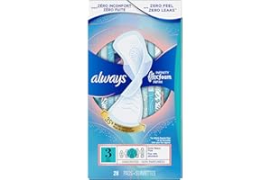 Always Infinity with FlexFoam Pads, Size 3, Extra Heavy Absorbency, with Wings, Unscented, Up to Zero leaks, Zero feel protec