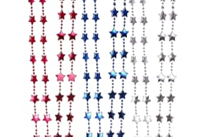 ALVOGIMOR 12 Pcs Independence Day Bead Necklaces,Metallic Red Blue Silver Patriotic Star Bead Necklaces for 4th of July Decoration Party Supplies
