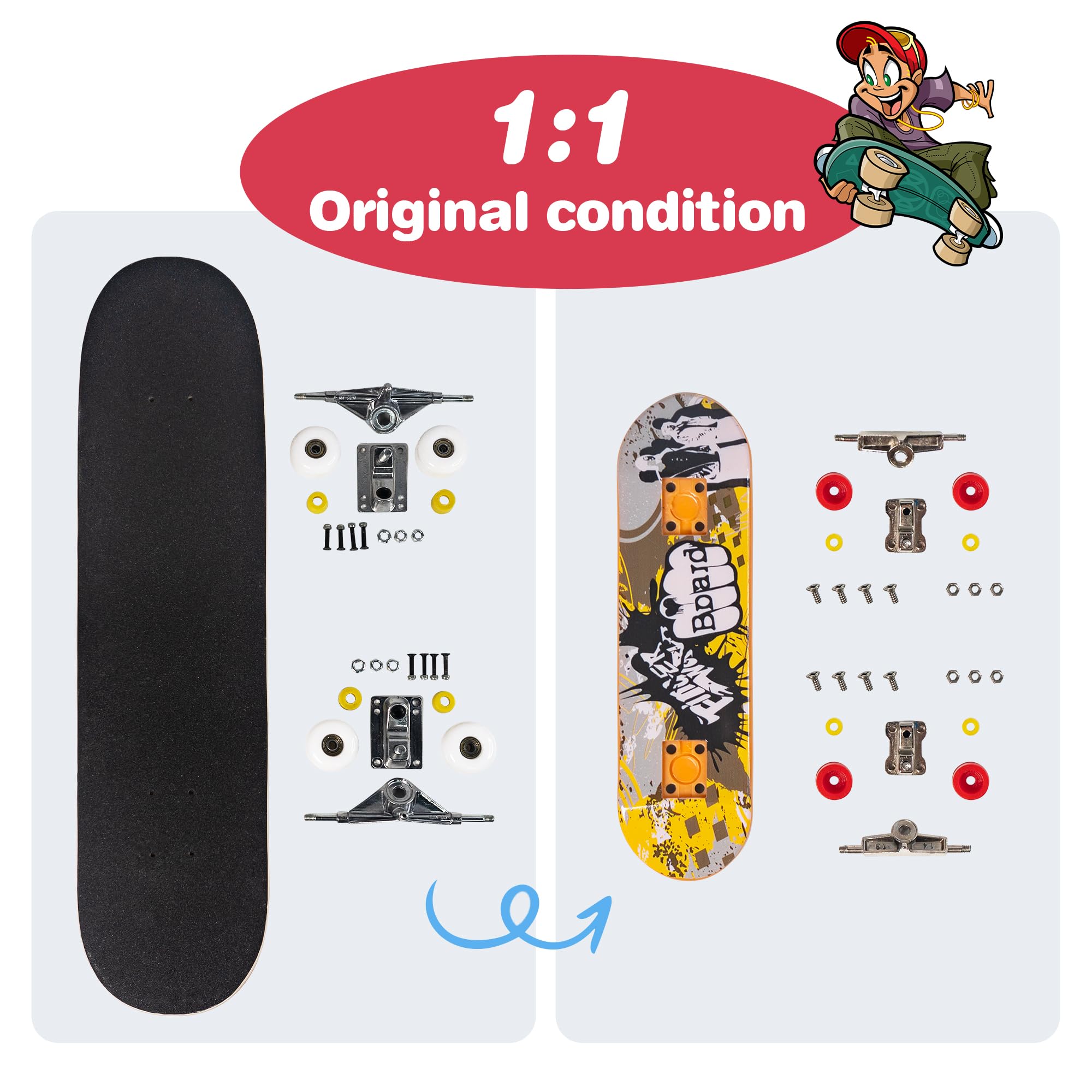 2024 Deck Finger Skateboard Park for Kids,DIY Mini Fingerboard Skatepark Training Finger Boards Toys Ramp Set Kit Boys Gift (HB-002)