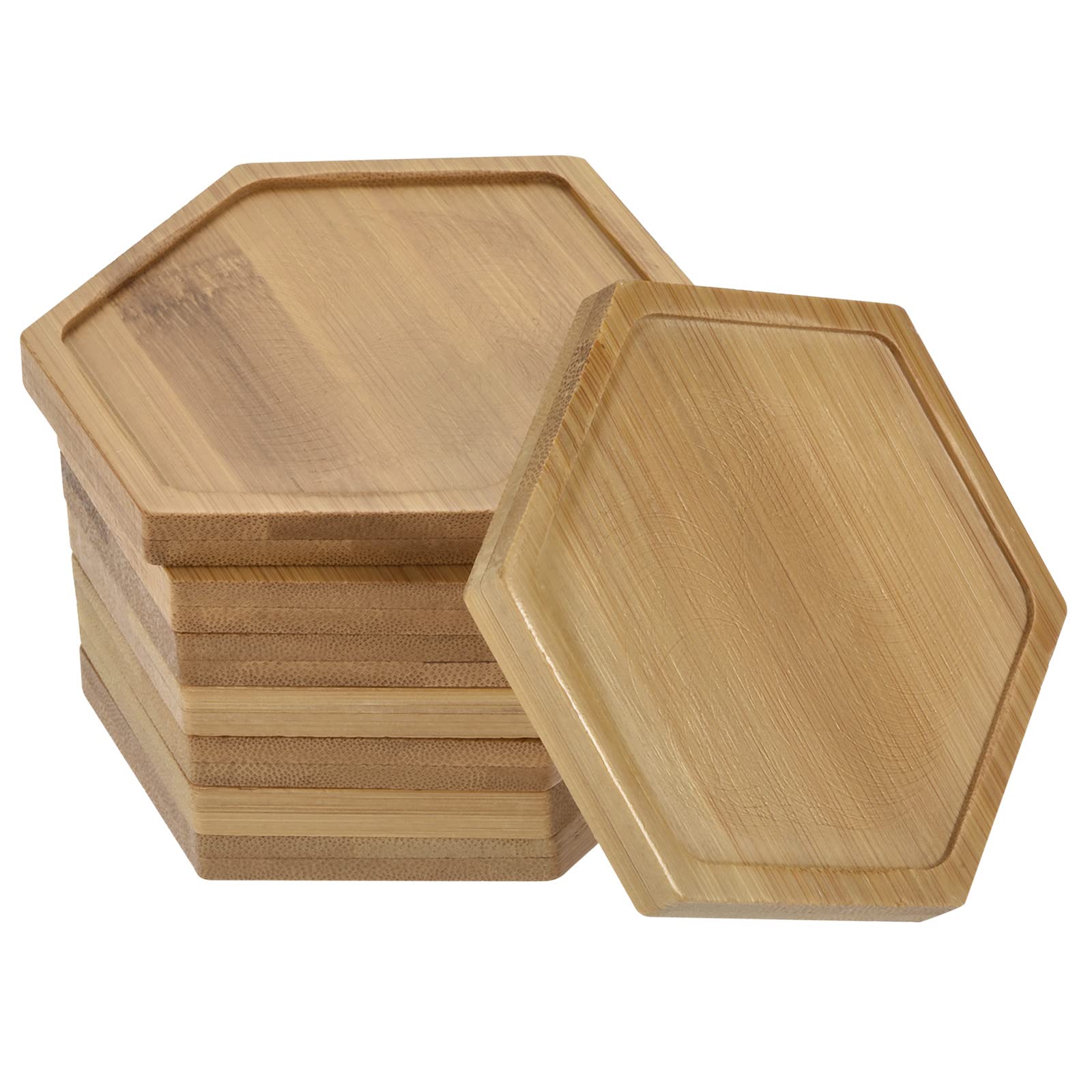 PATIKIL Plant Pot Saucer, 8 Pack 4x3.5 Inch Bamboo Hexagonal Flower Drip Tray for Indoors