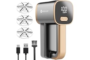 WiredLux Electric Lint Remover - Rechargeable Fabric Shaver for Clothes & Couch - Adjustable 3-Speed, 6-Leaf Blade, LED Light