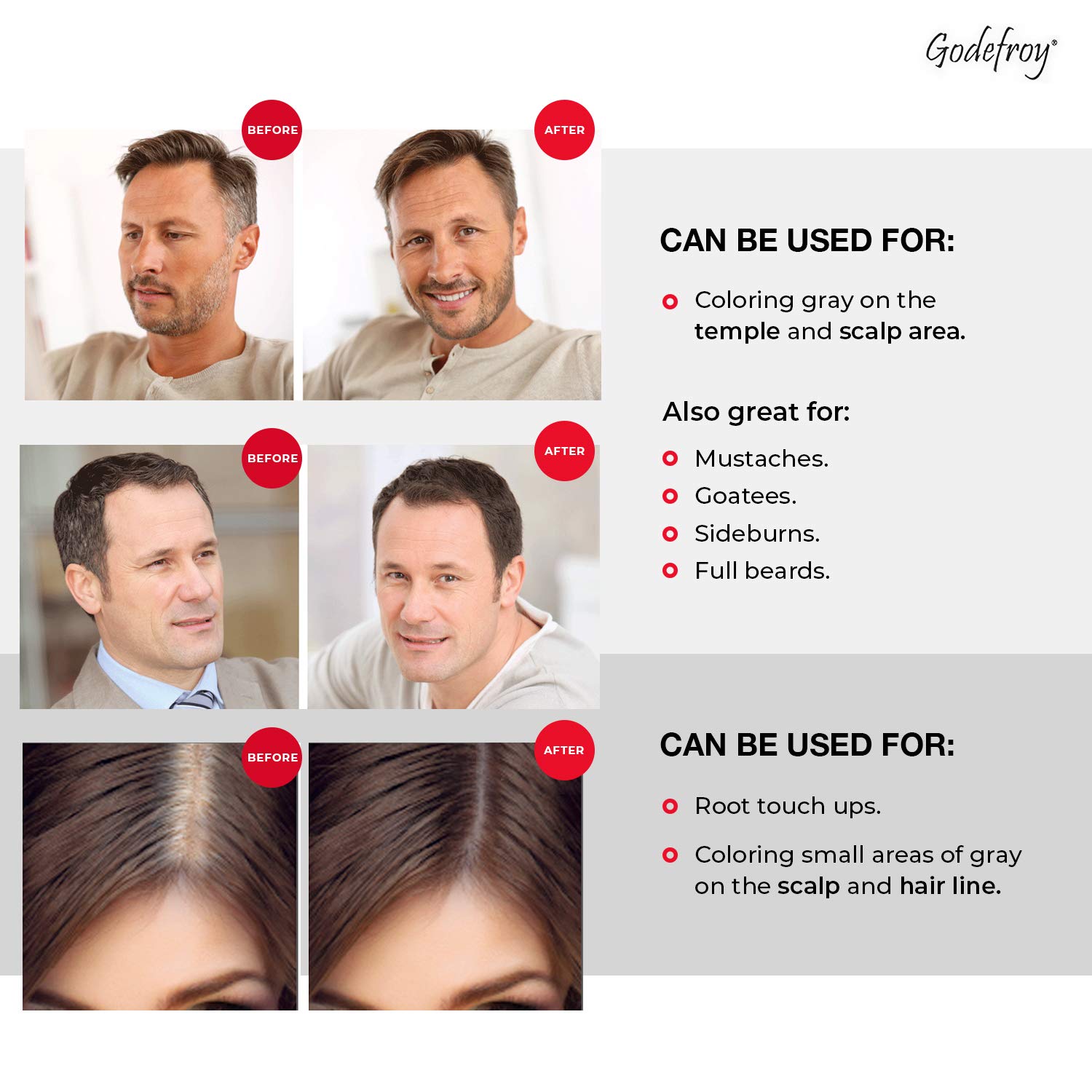 Godefroy Hair Color Kit for Spot Coloring, Covers Up Gray Hairs, Medium Brown, 4-Application Kit : Beauty