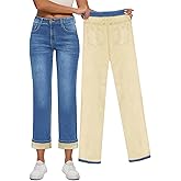 Yewfirm Women Fleece Lined Jeans Women's High Waisted Straight Leg Jeans Winter Fleece Lined Jean Pants