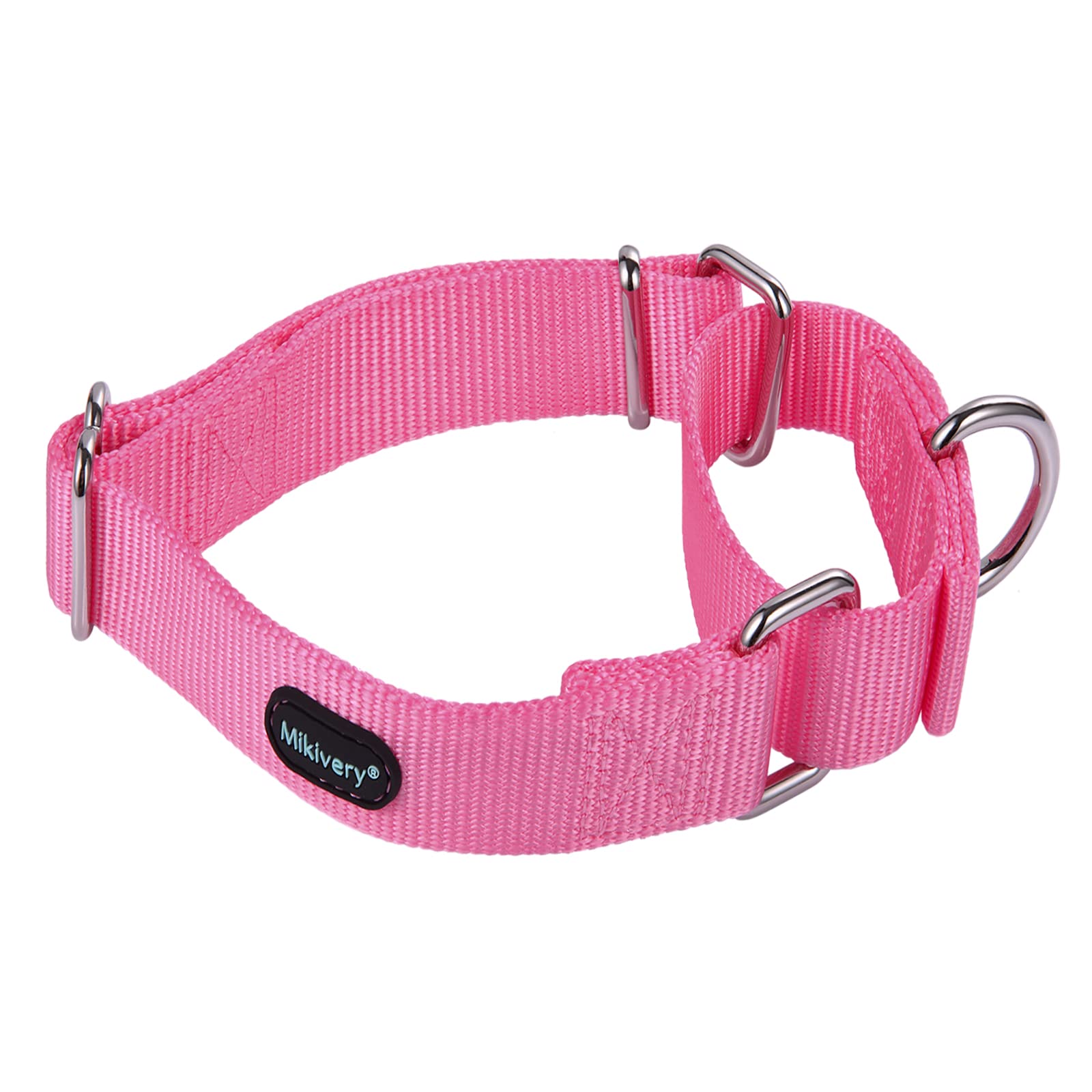 Mikivery Martingale Dog Collar Nylon Adjustable and Safety Choke Training Pink Comfortable Metal Buckle Pet Collars for Small Medium and Large Dogs